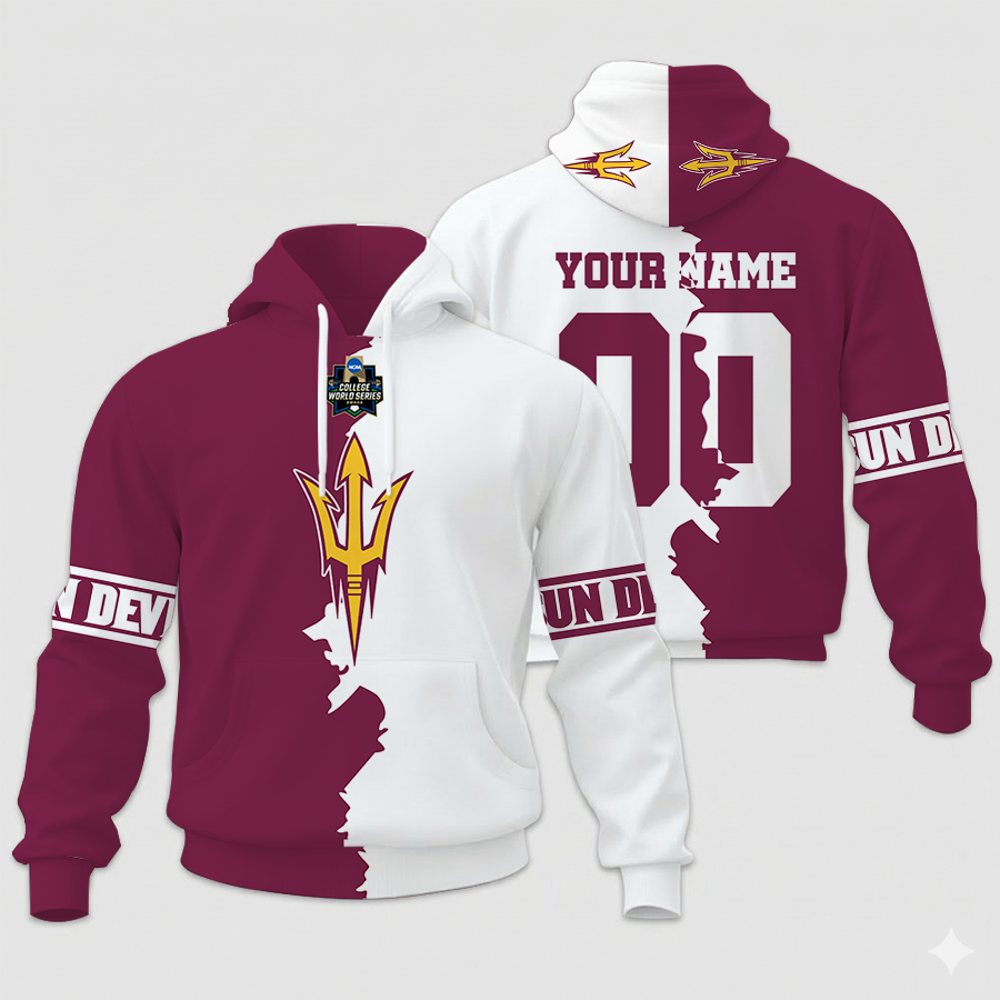 LIMITED EDITION - NEW CUSTOMIZED NCAA COLLEGE WORLD SERIES 02-ASS AS SUN DEVILS UNISEX HOODIE & ZIP HOODIE