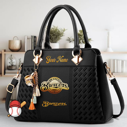 LIMITED EDITION - NEW CUSTOMIZED MLB15 MBS MILWAUKEE BREWERS ZIP HANDBAG MULTICOLOR