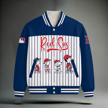 HOT DEAL - NEW CUSTOMIZED MLB03 BRS BOSTON RED SOX SNOOPY STYLE SATIN VARSITY & BASEBALL JACKET