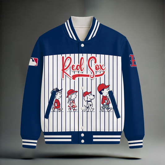 HOT DEAL - NEW CUSTOMIZED MLB03 BRS BOSTON RED SOX SNOOPY STYLE SATIN VARSITY & BASEBALL JACKET