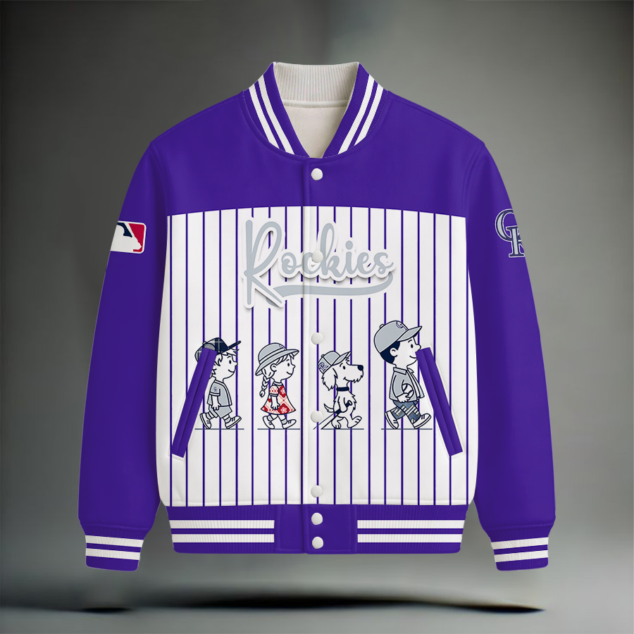HOT DEAL - NEW CUSTOMIZED MLB30 COR COLORADO ROCKIES SNOOPY STYLE SATIN VARSITY & BASEBALL JACKET