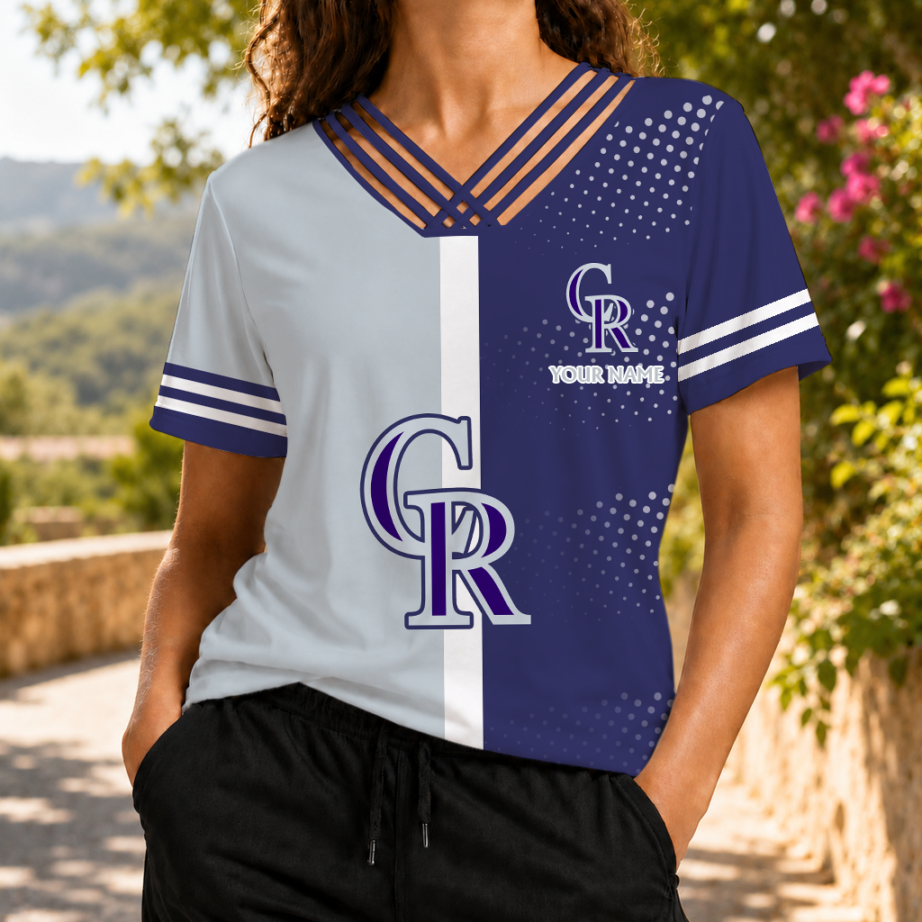 SPECIAL EDITION - NEW CUSTOMIZED MLB30 COR COLORADO ROCKIES V-NECK SHIRT