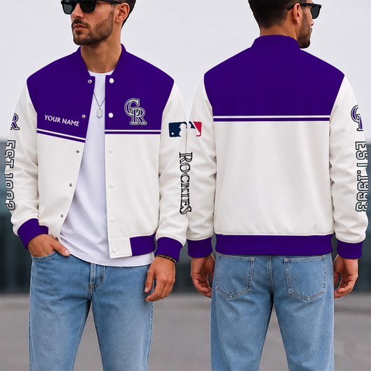 VIRAL EDITION - NEW CUSTOMIZED MLB30 COR COLORADO ROCKIES SATIN VARSITY & BASEBALL JACKET