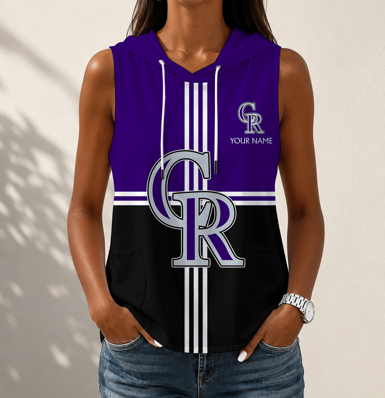 LIMITED EDITION - NEW CUSTOMIZED MLB30 COR COLORADO ROCKIES WOMEN'S SLEEVELESS HOODED POCKET TANK TOP