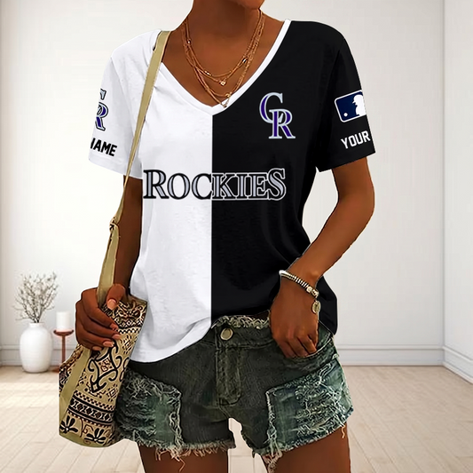 VIRAL EDITION - NEW CUSTOMIZED MLB30 COR COLORADO ROCKIES V-NECK FEMALE SHIRT