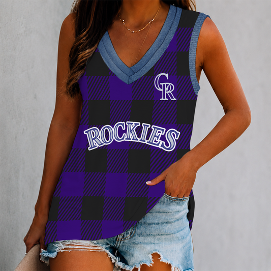 LIMITED EDITION - NEW CUSTOMIZED MLB30 COR COLORADO ROCKIES WOMEN'S V-NECK TANK TOP