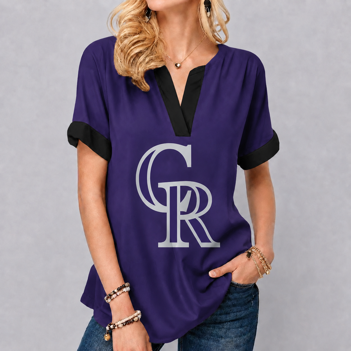 EXCLUSIVE EDITION - NEW CUSTOMIZED MLB30 COR COLORADO ROCKIES V-NECK FEMALE SHIRT