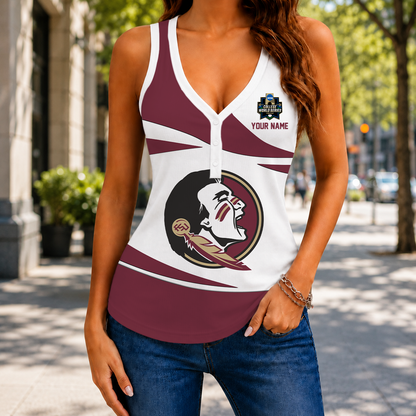 FINAL SALE - NEW CUSTOMIZED NCAA CWS30 FLS FLORIDA STATE SEMINOLES WOMEN'S V-NECK TANK TOP