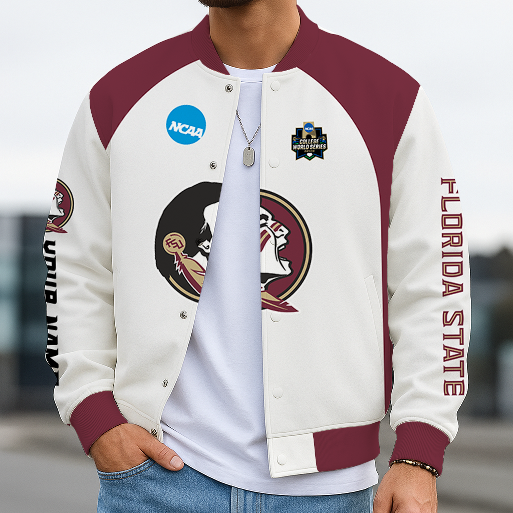LIMITED EDITION - NEW CUSTOMIZED NCAA CWS30 FLS FLORIDA STATE SEMINOLES BASEBALL JACKET, SATIN VARSITY JACKET