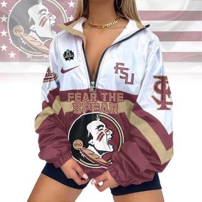 LIMITED EDITION - NEW CUSTOMIZED NCAA COLLEGE WORLD SERIES 30 FLORIDA STATE SEMINOLES V-NECK ZIPPER SWEATSHIRT JACKET