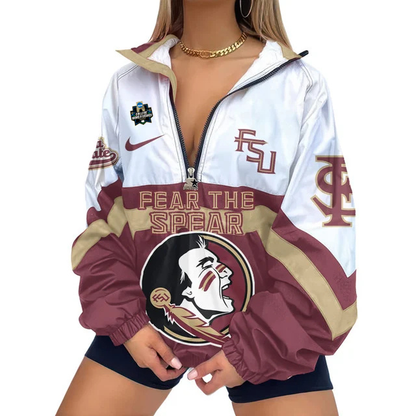 LIMITED EDITION - NEW CUSTOMIZED NCAA COLLEGE WORLD SERIES 30 FLORIDA STATE SEMINOLES V-NECK ZIPPER SWEATSHIRT JACKET