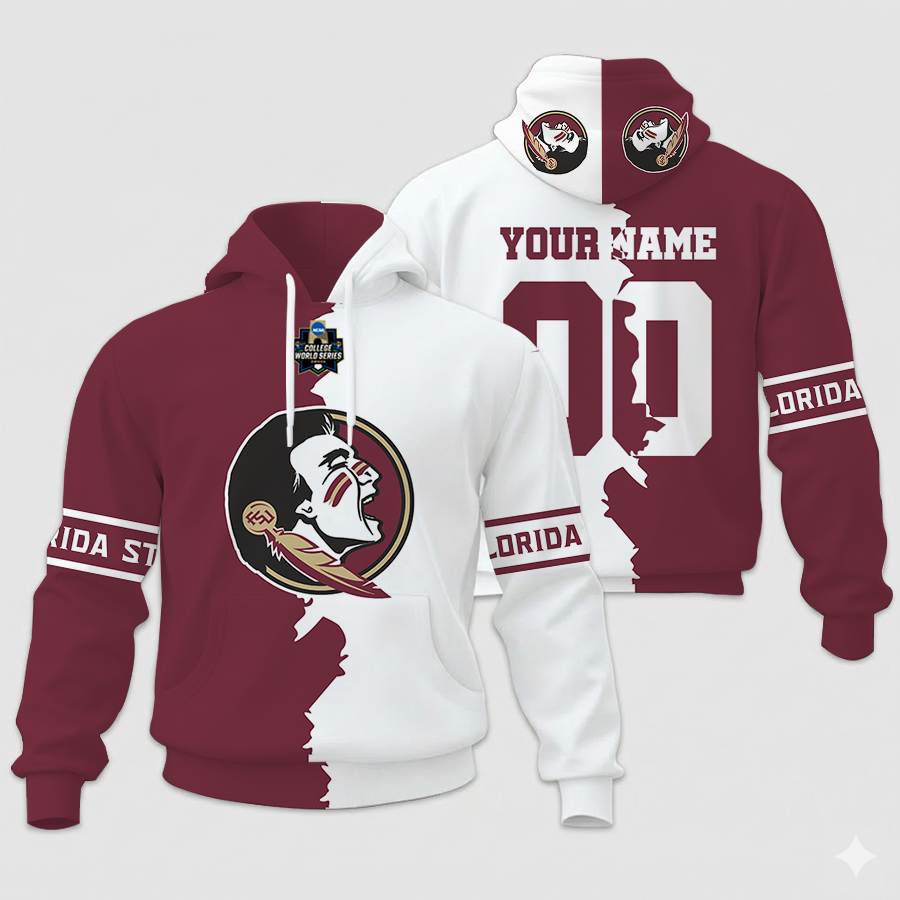 LIMITED EDITION - NEW CUSTOMIZED NCAA COLLEGE WORLD SERIES 30-FLS FL SEMINOLES UNISEX HOODIE & ZIP HOODIE