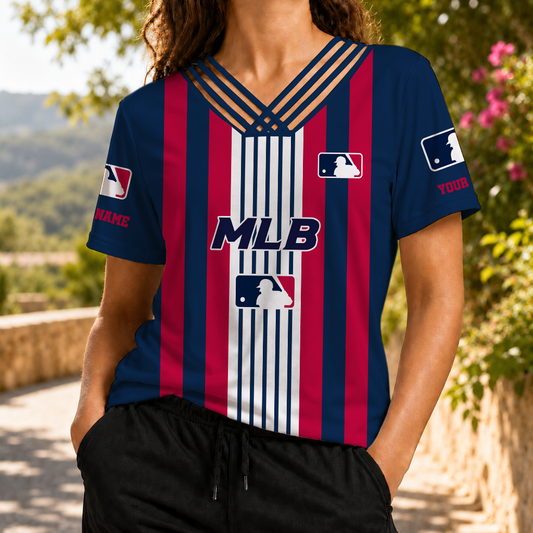 LIMITED EDITION - NEW CUSTOMIZED MLB31 MAJOR LEAGUE BASEBALL V-NECK SHIRT