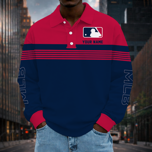 VIRAL EDITION - NEW CUSTOMIZED MLB31 MAJOR LEAGUE BASEBALL MEN'S LONG SLEEVE POLO