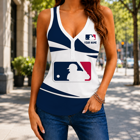 LIMITED EDITION - NEW CUSTOMIZED MLB31 MAJOR LEAGUE BASEBALL WOMEN'S V-NECK TANK TOP