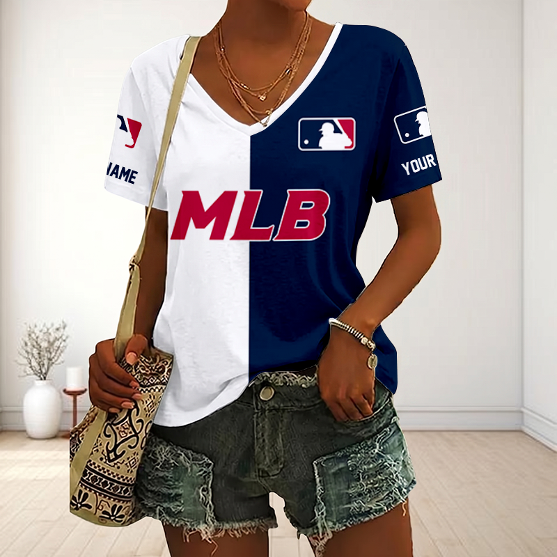 VIRAL EDITION - NEW CUSTOMIZED MLB31 MAJOR LEAGUE BASEBALL V-NECK FEMALE SHIRT