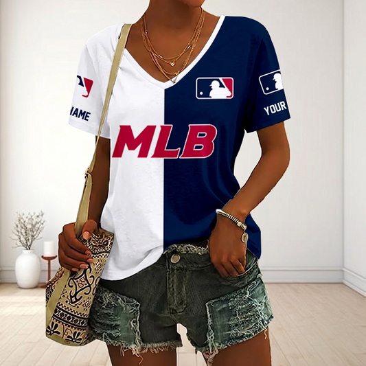 VIRAL EDITION - NEW CUSTOMIZED MLB31 MAJOR LEAGUE BASEBALL V-NECK FEMALE SHIRT