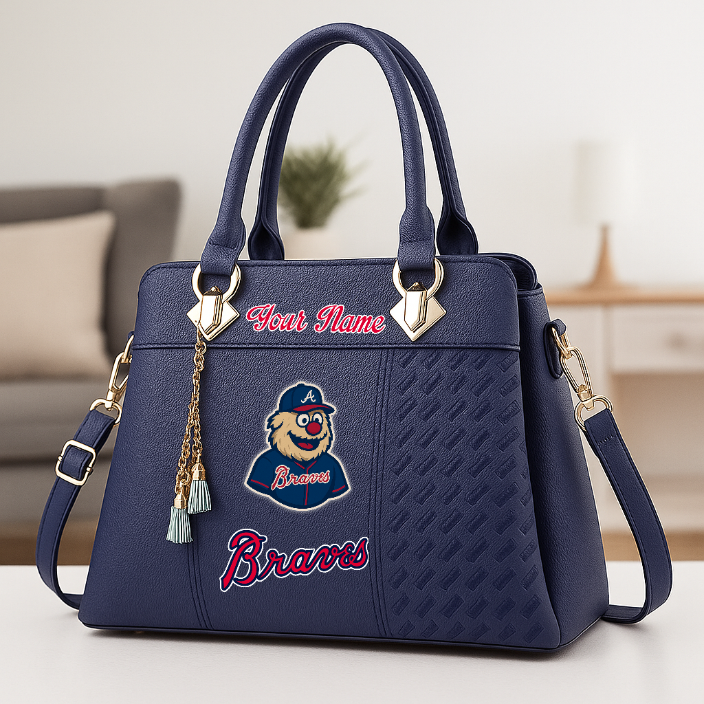 LIMITED EDITION - NEW CUSTOMIZED MLB09 ABS ATLANTA BRAVES ZIP HANDBAG MULTICOLOR