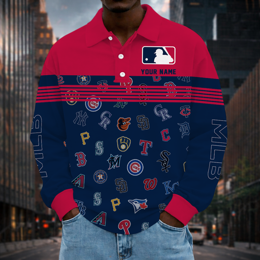 VIRAL EDITION - NEW CUSTOMIZED MLB32 ALL TEAMS MEN'S LONG SLEEVE POLO