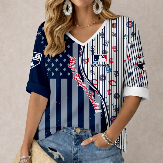 LIMITED EDITION - NEW CUSTOMIZED MLB32 MLB ALL TEAMS WOMEN'S HEART V-NECK LONG SLEEVE SHIRT