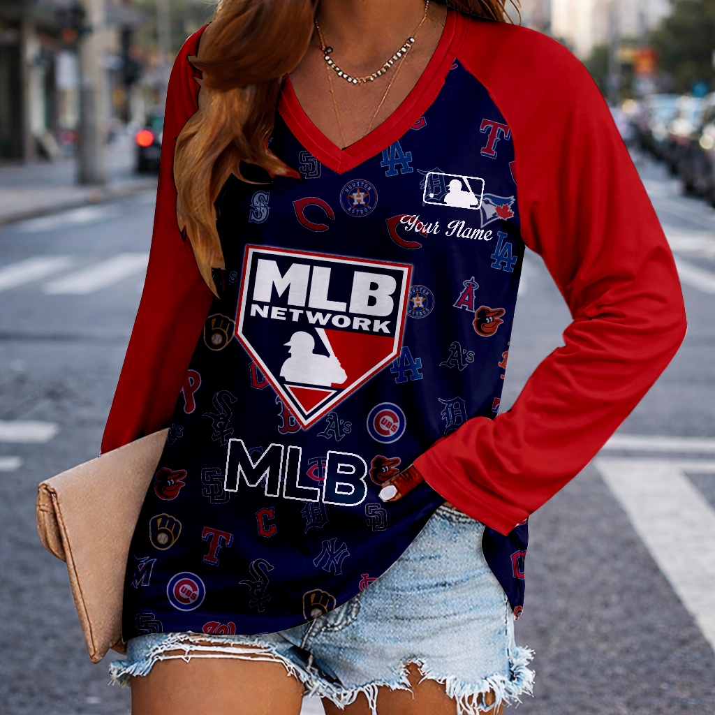 LIMITED EDITION - NEW CUSTOMIZED MLB32 MLB ALL TEAMS WOMEN'S V-NECK LONG SLEEVED SHIRT