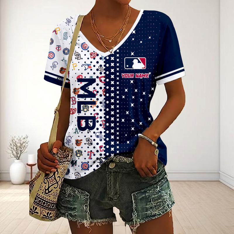 LIMITED EDITION - NEW CUSTOMIZED MLB32 MLB ALL TEAMS V-NECK FEMALE SHIRT