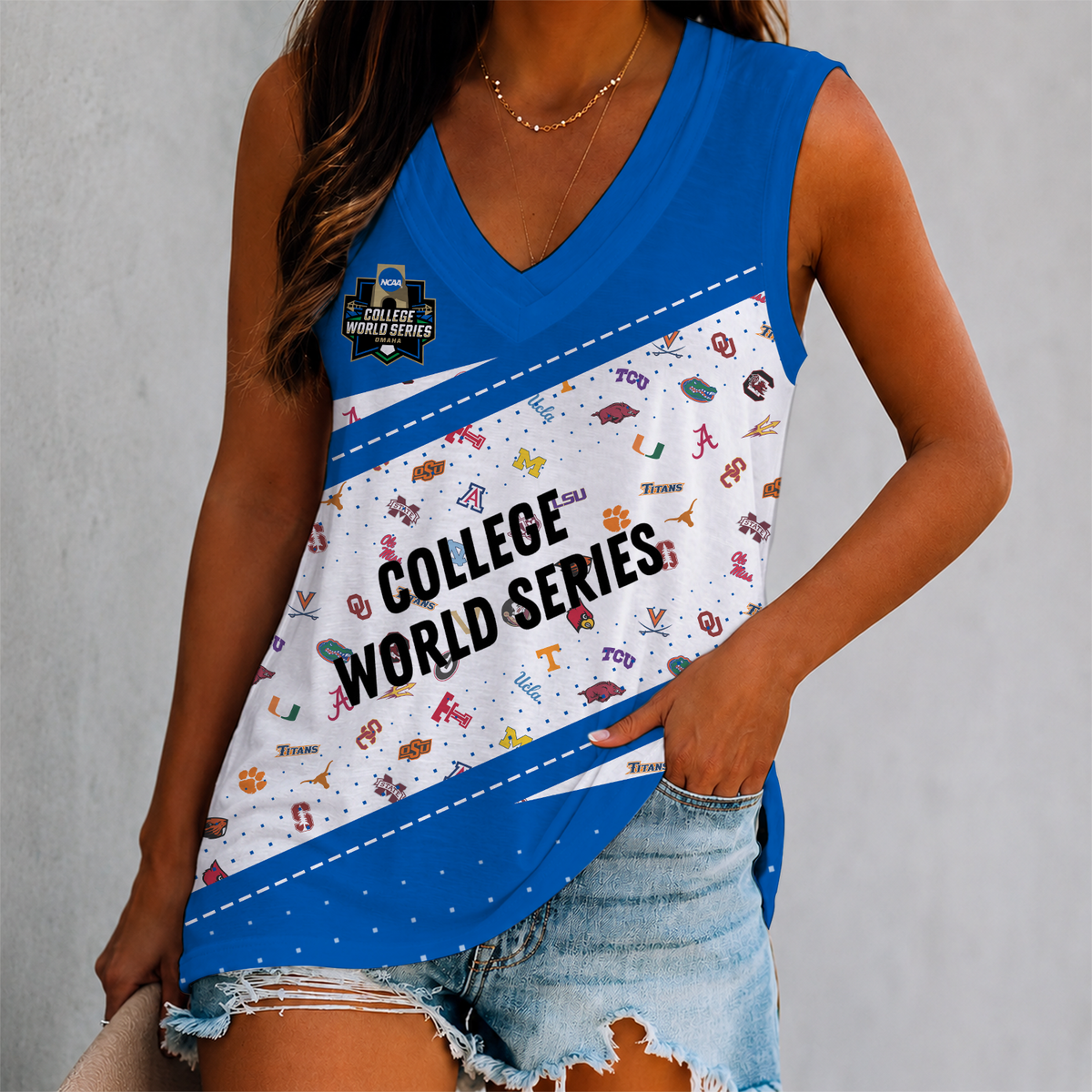 FINAL SALE - NEW CUSTOMIZED NCAA CWS32 ALL TEAMS WOMEN'S V-NECK TANK TOP