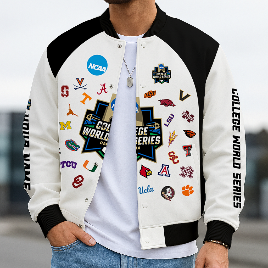 LIMITED EDITION - NEW CUSTOMIZED NCAA CWS32 BBC ALL TEAMS BASEBALL JACKET, SATIN VARSITY JACKET