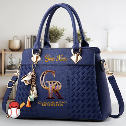 LIMITED EDITION - NEW CUSTOMIZED MLB30 COR COLORADO ROCKIES ZIP HANDBAG MULTICOLOR
