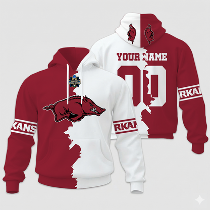 LIMITED EDITION - NEW CUSTOMIZED NCAA COLLEGE WORLD SERIES 03-AKR AK RAZORBACKS UNISEX HOODIE & ZIP HOODIE