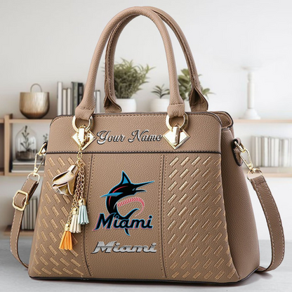 LIMITED EDITION - NEW CUSTOMIZED MLB20 MMS MIAMI MARLINS ZIP HANDBAG MULTICOLOR