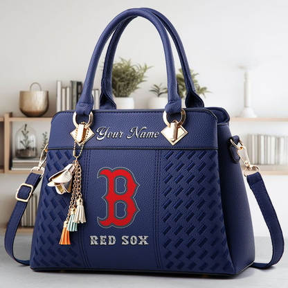 LIMITED EDITION - NEW CUSTOMIZED MLB03 BRS BOSTON RED SOX ZIP HANDBAG MULTICOLOR