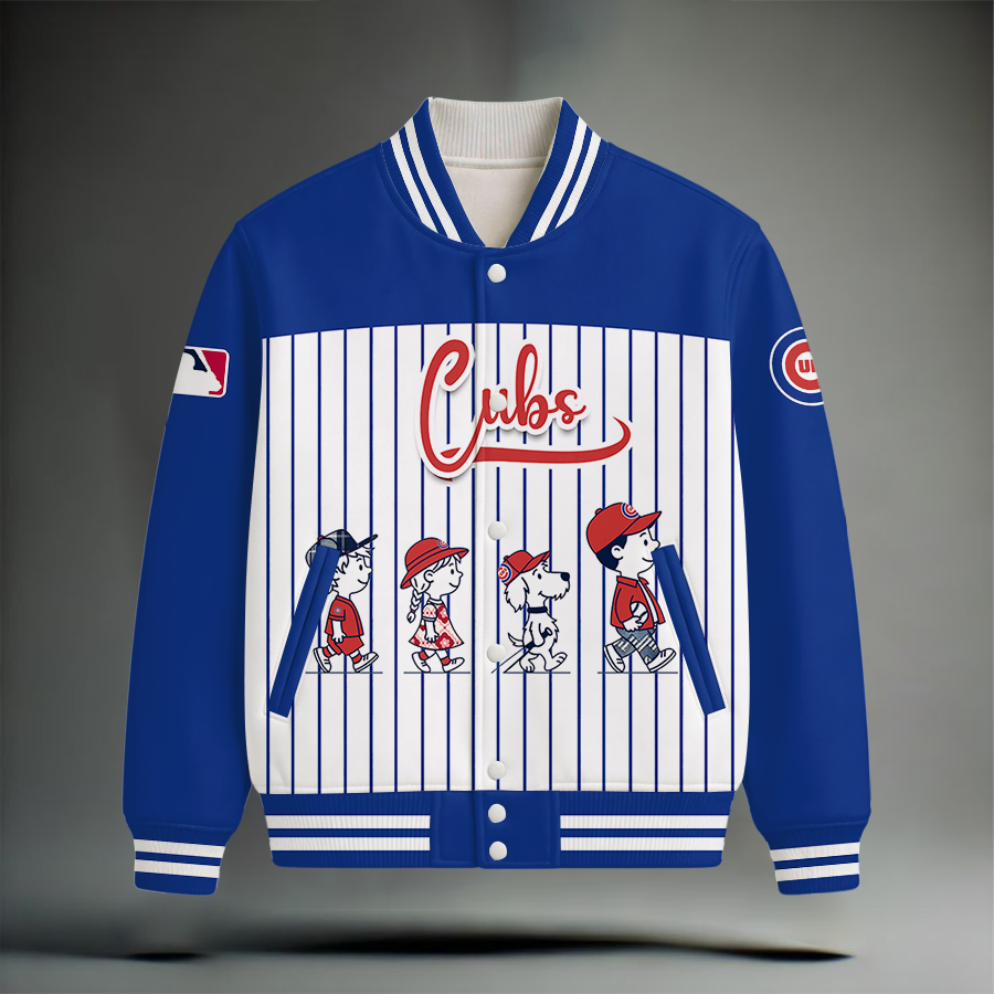 HOT DEAL - NEW CUSTOMIZED MLB04 CCS CHICAGO CUBS SNOOPY STYLE SATIN VARSITY & BASEBALL JACKET