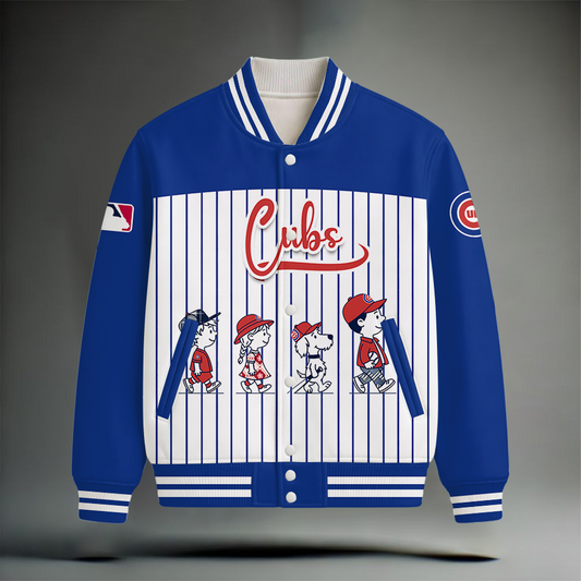 HOT DEAL - NEW CUSTOMIZED MLB04 CCS CHICAGO CUBS SNOOPY STYLE SATIN VARSITY & BASEBALL JACKET