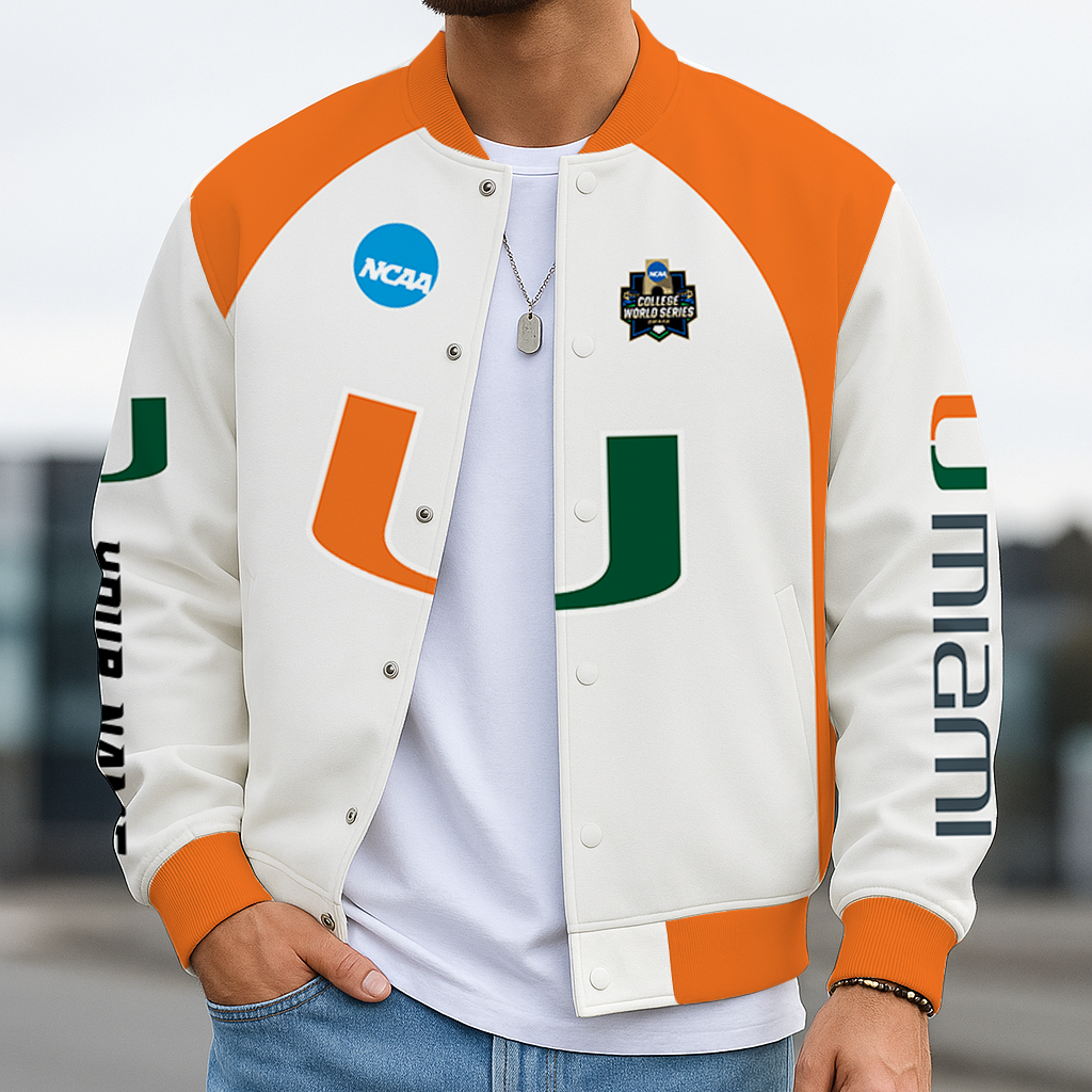 LIMITED EDITION - NEW CUSTOMIZED NCAA CWS04 MIH MIAMI HURRICANES BASEBALL JACKET, SATIN VARSITY JACKET