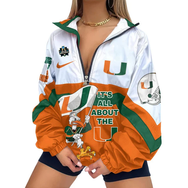 LIMITED EDITION - NEW CUSTOMIZED NCAA COLLEGE WORLD SERIES 04 MIAMI HURRICANES V-NECK ZIPPER SWEATSHIRT JACKET