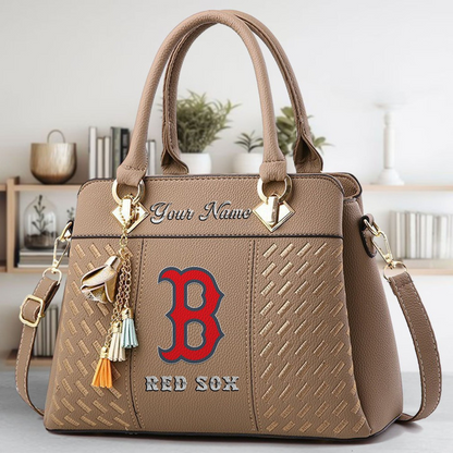 LIMITED EDITION - NEW CUSTOMIZED MLB03 BRS BOSTON RED SOX ZIP HANDBAG MULTICOLOR