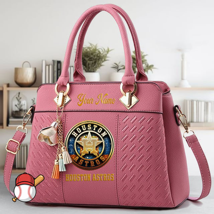 LIMITED EDITION - NEW CUSTOMIZED MLB10 HAS HOUSTON ASTROS ZIP HANDBAG MULTICOLOR