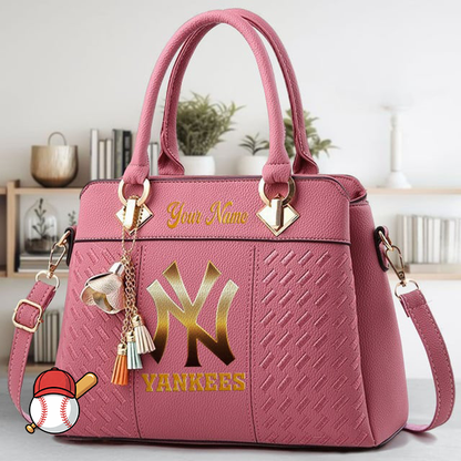 LIMITED EDITION - NEW CUSTOMIZED MLB01 NYY NEW YORK YANKEES ZIP HANDBAG MULTICOLOR