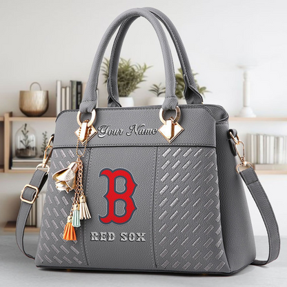 LIMITED EDITION - NEW CUSTOMIZED MLB03 BRS BOSTON RED SOX ZIP HANDBAG MULTICOLOR