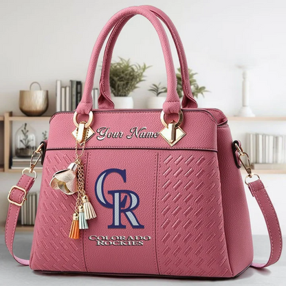LIMITED EDITION - NEW CUSTOMIZED MLB30 COR COLORADO ROCKIES ZIP HANDBAG MULTICOLOR