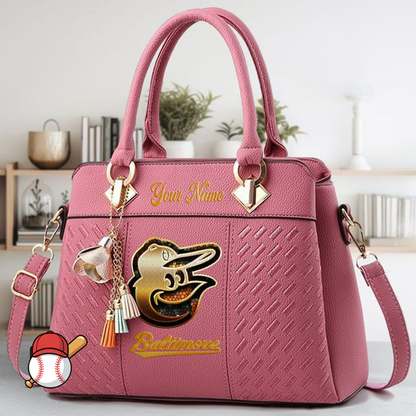 LIMITED EDITION - NEW CUSTOMIZED MLB25 BOS BALTIMORE ORIOLES ZIP HANDBAG MULTICOLOR
