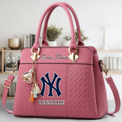 LIMITED EDITION - NEW CUSTOMIZED MLB01 NYY NEW YORK YANKEES ZIP HANDBAG MULTICOLOR