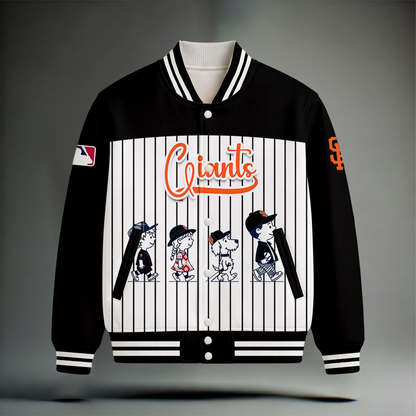 HOT DEAL - NEW CUSTOMIZED MLB06 SFG SAN FRANCISCO GIANTS SNOOPY STYLE SATIN VARSITY & BASEBALL JACKET