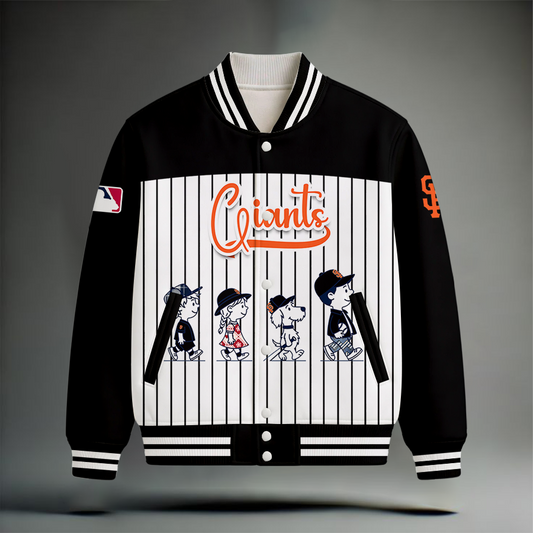 HOT DEAL - NEW CUSTOMIZED MLB06 SFG SAN FRANCISCO GIANTS SNOOPY STYLE SATIN VARSITY & BASEBALL JACKET