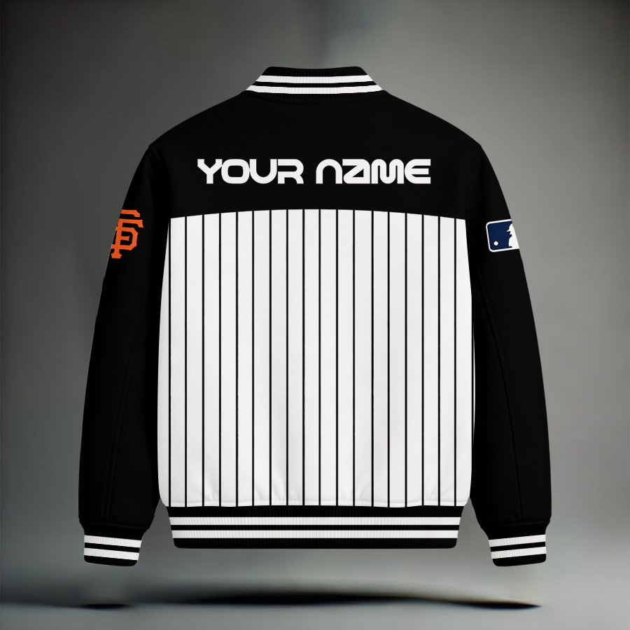 HOT DEAL - NEW CUSTOMIZED MLB06 SFG SAN FRANCISCO GIANTS SNOOPY STYLE SATIN VARSITY & BASEBALL JACKET