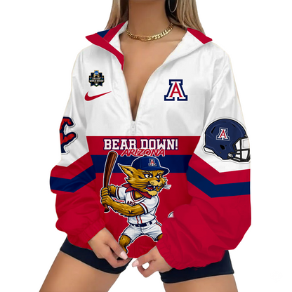 LIMITED EDITION - NEW CUSTOMIZED NCAA COLLEGE WORLD SERIES 06 ARIZONA WILDCATS V-NECK ZIPPER SWEATSHIRT JACKET
