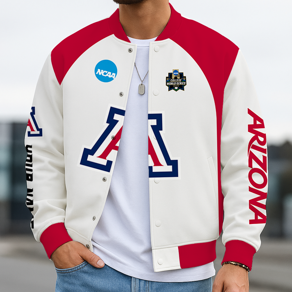 LIMITED EDITION - NEW CUSTOMIZED NCAA CWS06 ARW ARIZONA WILDCATS BASEBALL JACKET, SATIN VARSITY JACKET