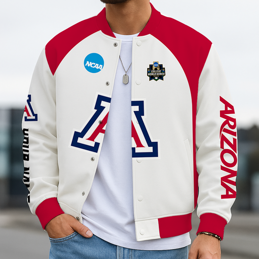LIMITED EDITION - NEW CUSTOMIZED NCAA CWS06 ARW ARIZONA WILDCATS BASEBALL JACKET, SATIN VARSITY JACKET