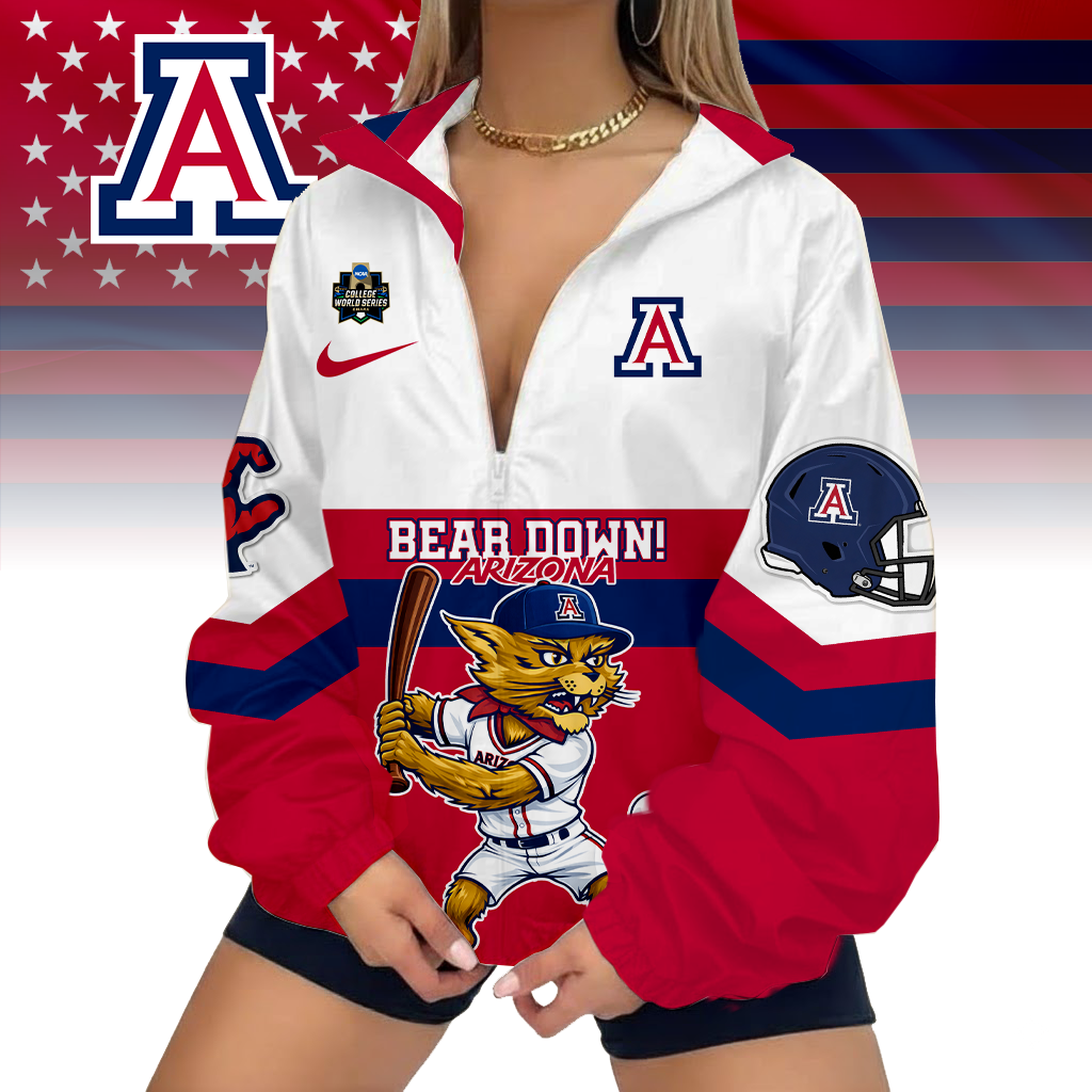 LIMITED EDITION - NEW CUSTOMIZED NCAA COLLEGE WORLD SERIES 06 ARIZONA WILDCATS V-NECK ZIPPER SWEATSHIRT JACKET